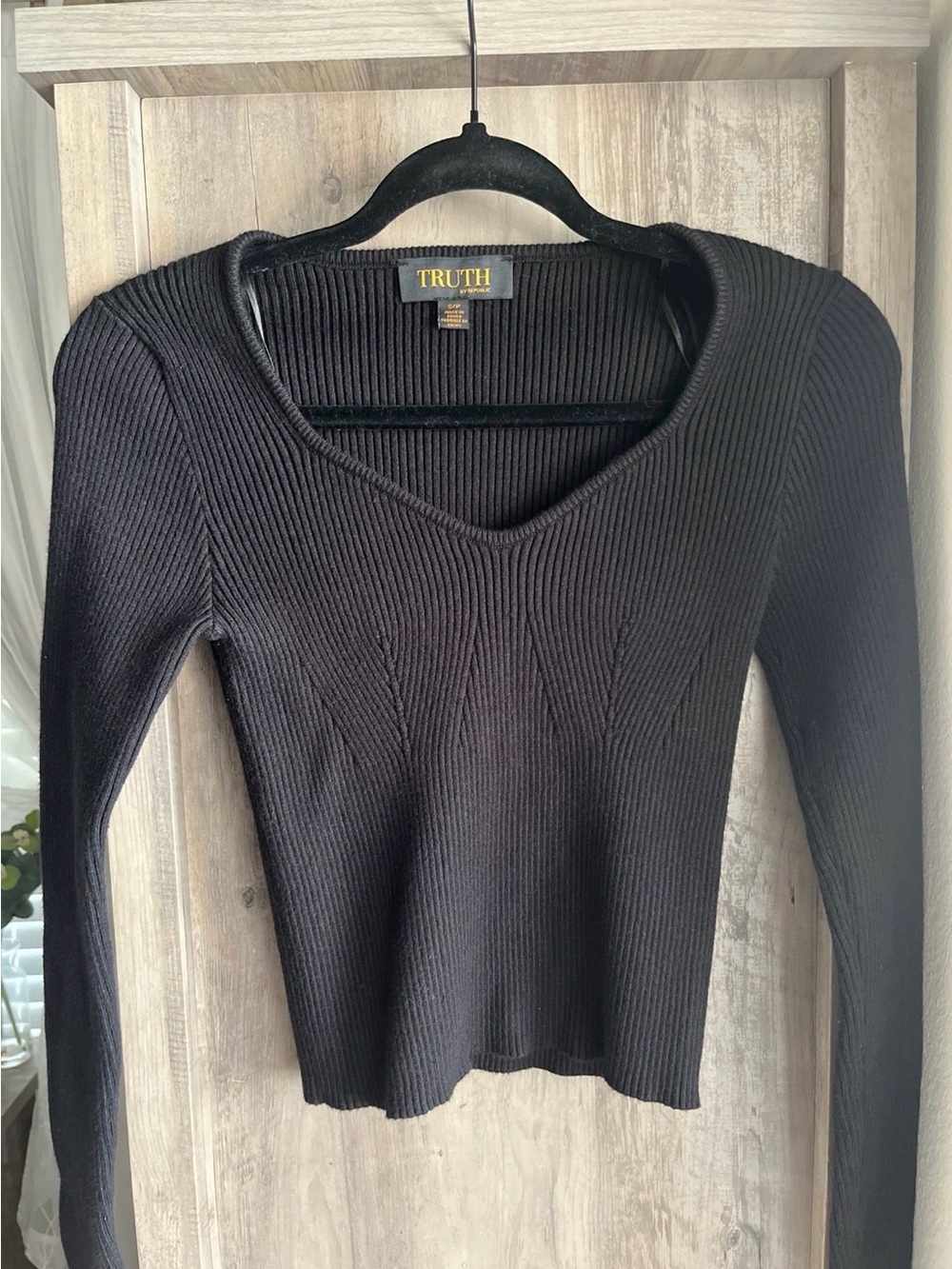 Truth Black Ribbed V-Neck Women's Sweater
